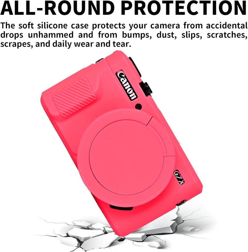 Easy Hood حافظة G7X Mark II، حافظة واقية لكاميرا كانون باور شوت G7X Mark II الرقمية، غطاء عدسة قابل للإزالة، غلاف كاميرا سيليكون ناعم، غلاف واقي من المطاط - أحمر - Image 4